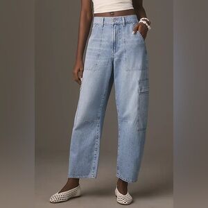 Habitual Relaxed Barrel Crop sz S 2/4 Cargo Light blue baggy pull on tappered